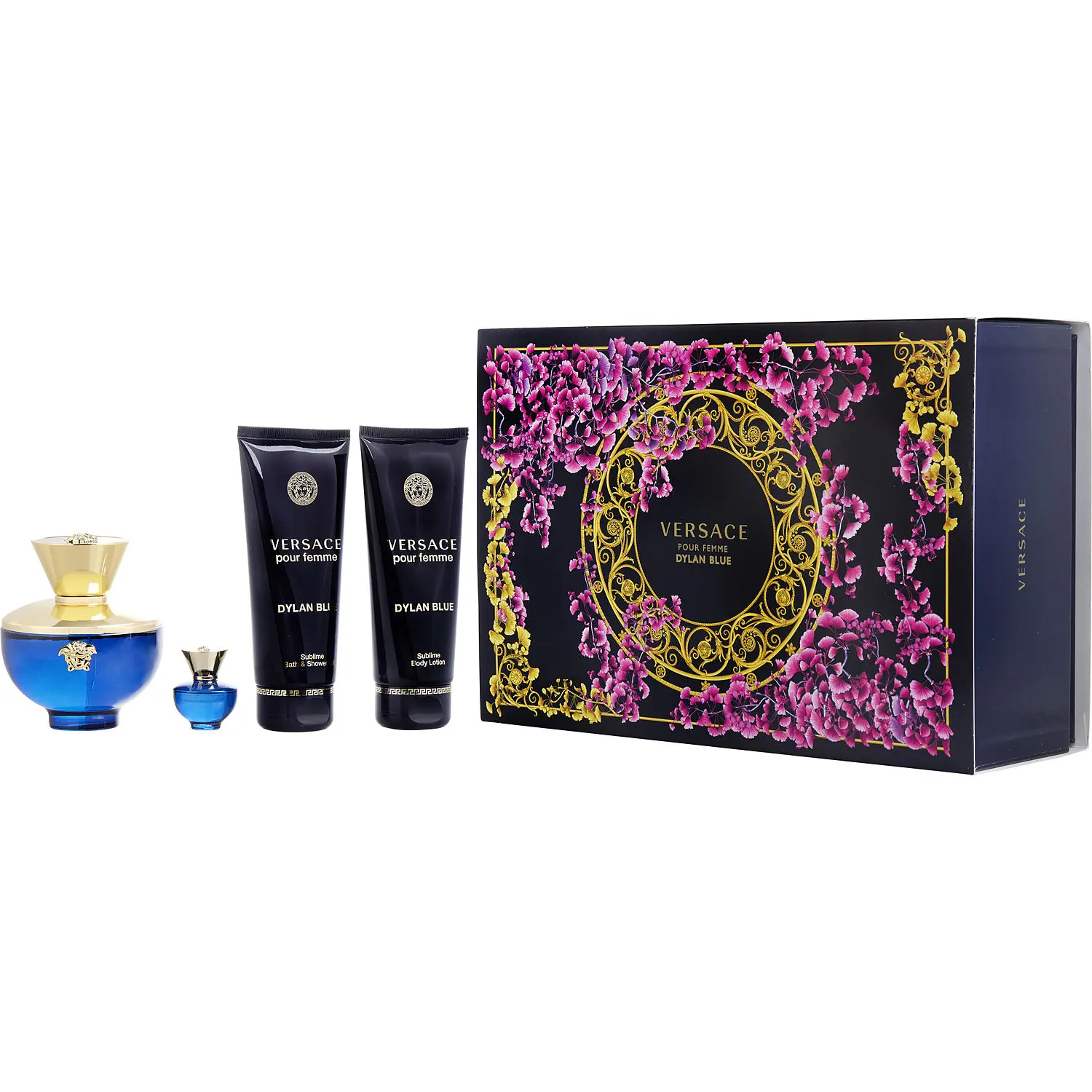 Versace Dylan Blue Set-Eau De Parfum Spray 3.4 Oz & Body Lotion 3.4 Oz & Shower Gel 3.4 Oz & Eau De Parfum 0.17 Oz Mini For Women