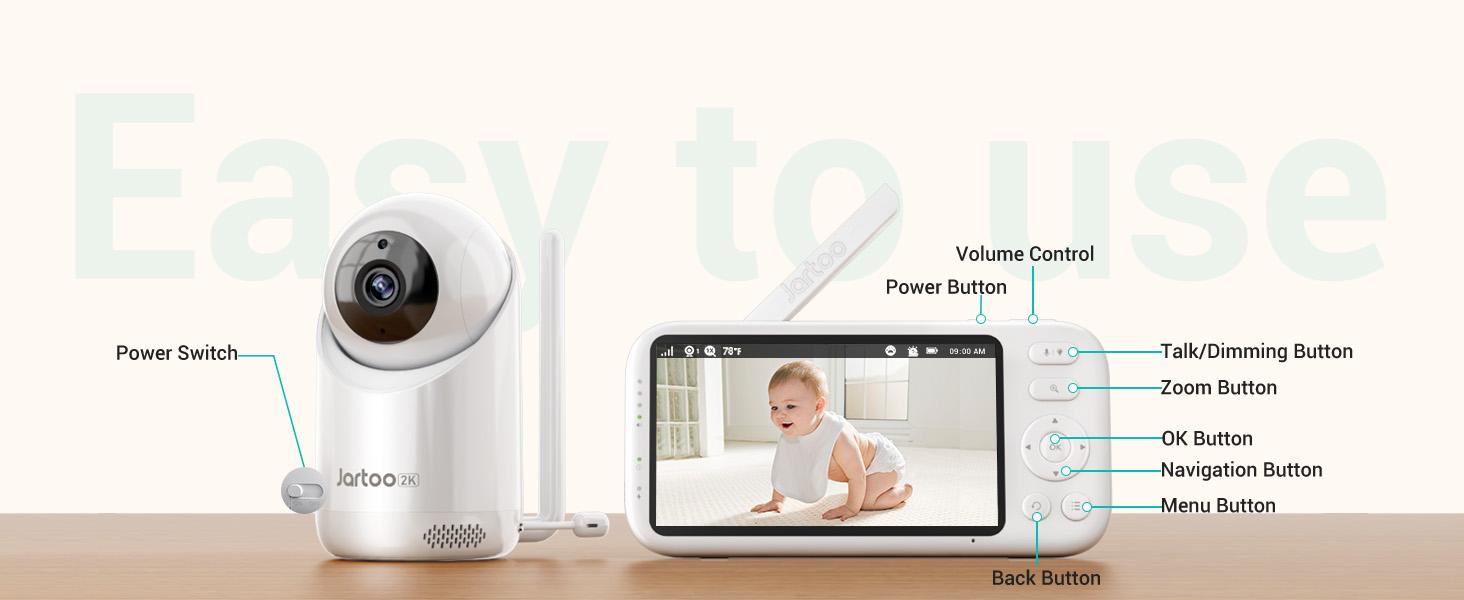 Jartoo 2K 5.5" Video Baby Monitor with Camera and Audio,AI Cry Detect 1860ft Long Range Baby Monitor No WiFi Baby Camera Wireless,Clear Night Vision,ANC, 2-Way Talk,White Noise,6000mAh Jartoo 2K 5.5" Video Baby Monitor with Camera and Audio,AI Cry Detect 1860ft Long Range Baby Monitor No WiFi Baby Camera Wireless,Clear Night Vision,ANC, 2-Way Talk,White Noise,6000mAh