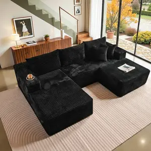 【2 Packages Shipping】105″ Modern Chenille Soft Cushion Modular Sofa Set, L-Shaped Modular Living Room Sofa Set, Free Combination Sofa for Living Room and Room (Side Recliner) Boneless Sectional Couch home Sofa family Couch boneless couches for living room