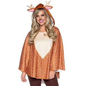 Women's Fawn Poncho Animal Costume with Hood, Polyester Fur Clothes, Fitted Costumes & Accessories