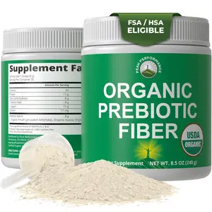 Organic Prebiotic Fiber 3-in-1 Vegan Powder for Gut Health. USDA Organic Raw Whole Food Plant Based Prebiotics Digestive Supplement with Organic Inulin (Jerusalem Artichoke), Acacia Fibers, SunFiber