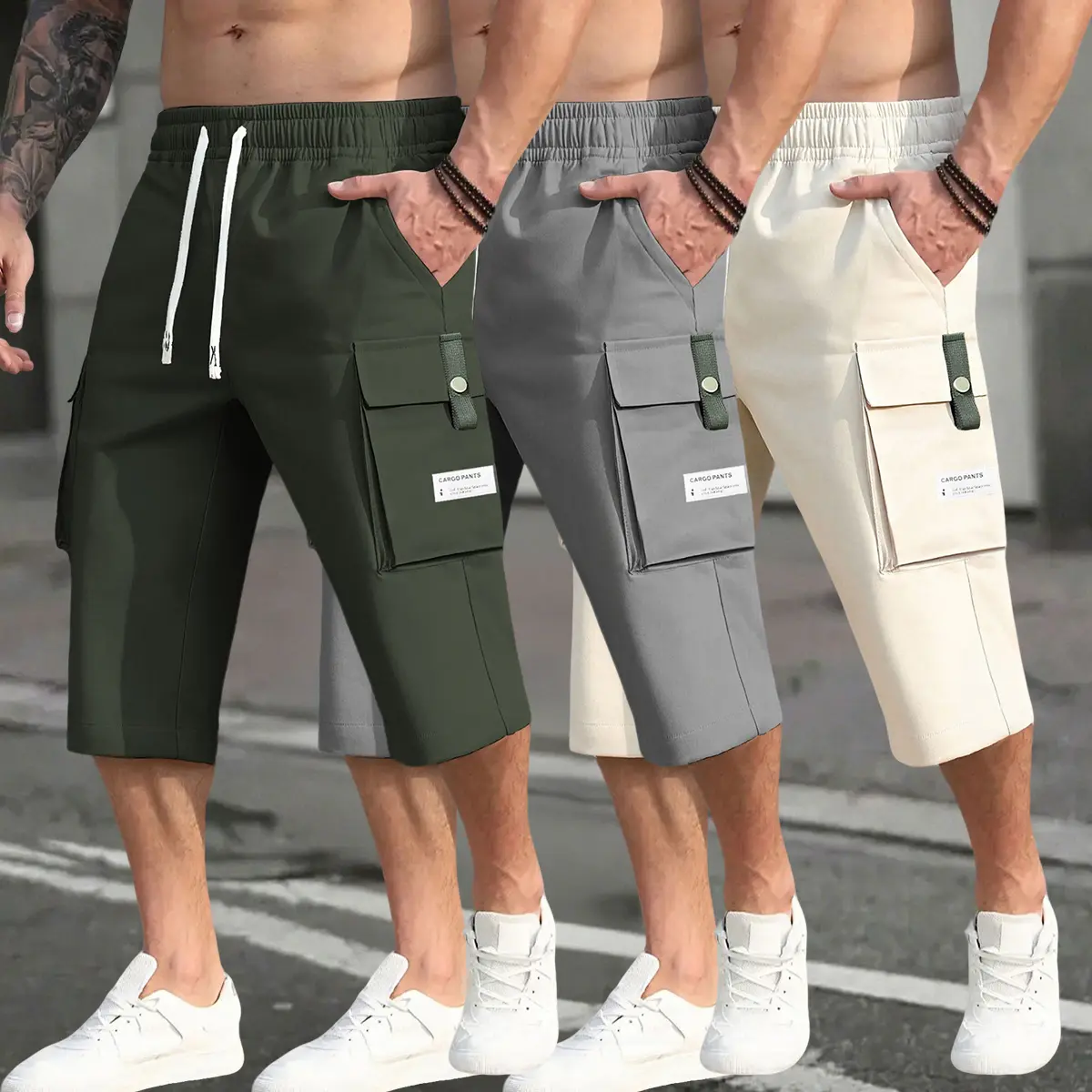 Military green + gray + khaki