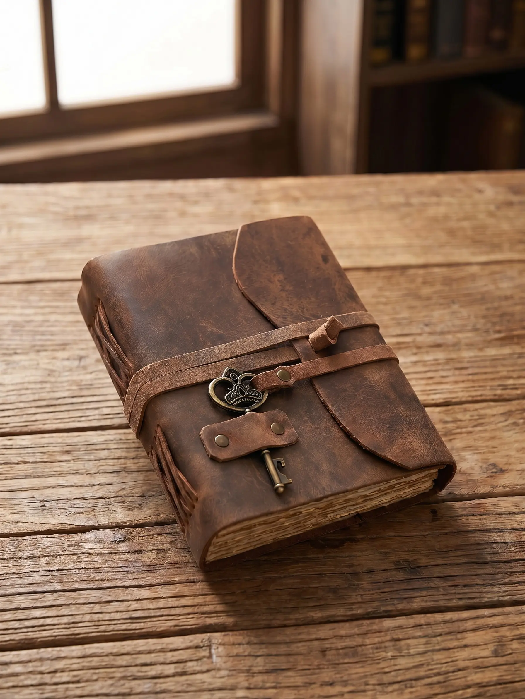 Cuero Vintage Leather Journal - Antique Handmade Leather-Bound Notebook with Deckle Edge Paper, Unique Gifts for Men, 5x7 in Office Stationery Sketchbook/Diary