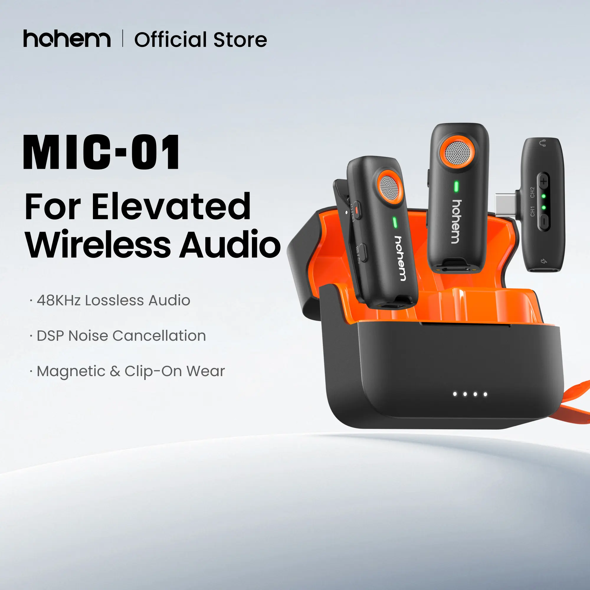 hohem MIC-01 Wireless Lavalier Microphone, DSP Noise Cancellation, 20-Hours Battery, Wireless Mircophone for Android, PC, Camera, Interview, Vlogs (2 TX + 1 RX + Charging Case),Perfect with hohem iSteady M6/ MT2/ Mobile+/Android/ Iphone 17 series
