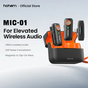 hohem MIC-01 Wireless Lavalier Microphone, DSP Noise Cancellation, 20-Hours Battery, Wireless Mircophone for Android, PC, Camera, Interview, Vlogs (2 TX + 1 RX + Charging Case),Perfect with hohem iSteady M6/ MT2/ Mobile+/Android/ Iphone 17 series