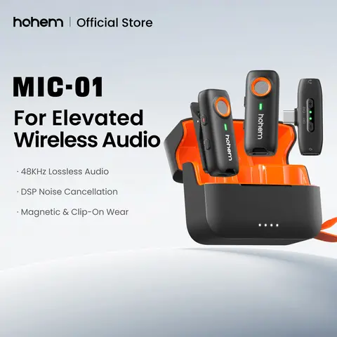 hohem MIC-01 Chargeable Wireless Lavalier Microphone with DSP Noise Cancellation, 20-Hour Battery, Audio Accessory for Android, PC, Camera (2 TX + 1 RX + Charging Case), Compatible with hohem iSteady M6/MT2/Mobile+/iPhone 17 Series for Interviews, Vlogs,