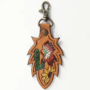 American Darling ADKR172 Hand Tooled Carved Genuine Leather Keyring