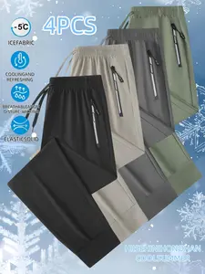 4PCS Assorted Color Set Best-selling item; lightweight, soft ice silk long pants for men and women, suitable for all seasons, with two zippered pockets. Ideal for everyday life, work, travel, running, casual wear, fitness, walking, hiking, outdoor outings