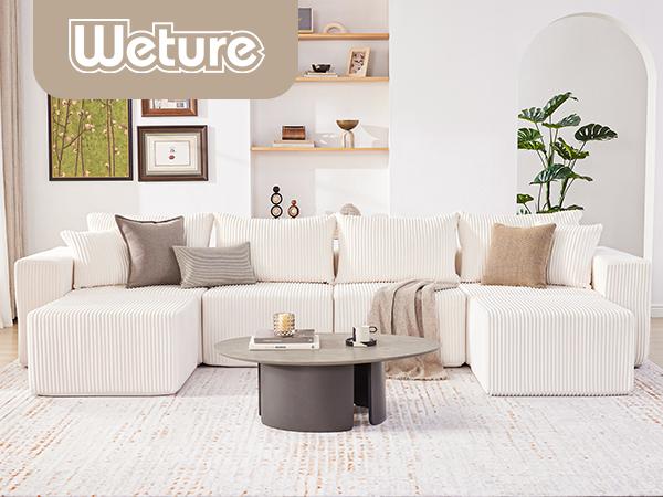 【3 packages】135.4" Cloud Couch Sectional, Modular Sofa with Deep Seat, Plush Corduroy L/U Shaped Boneless Couch, Convertible Sectional Couches for Living Room, 5/6Seat