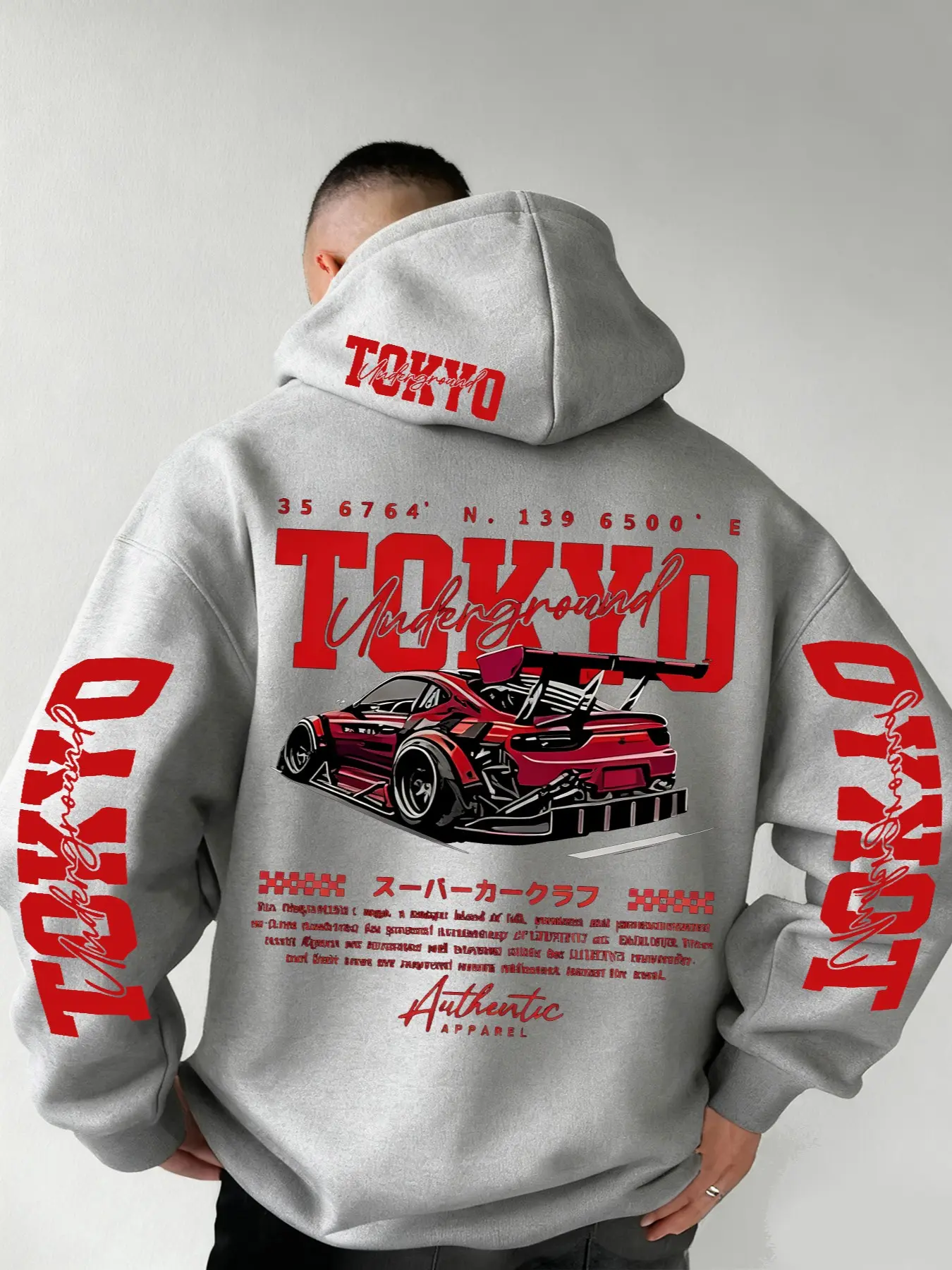 Men's Tokyo Racing Print Hoodie, Soft Stretch Knit Fabric, Casual Daily Wear, All Seasons, Fun Style, Essential for Youngsters, Graphic Hoodies