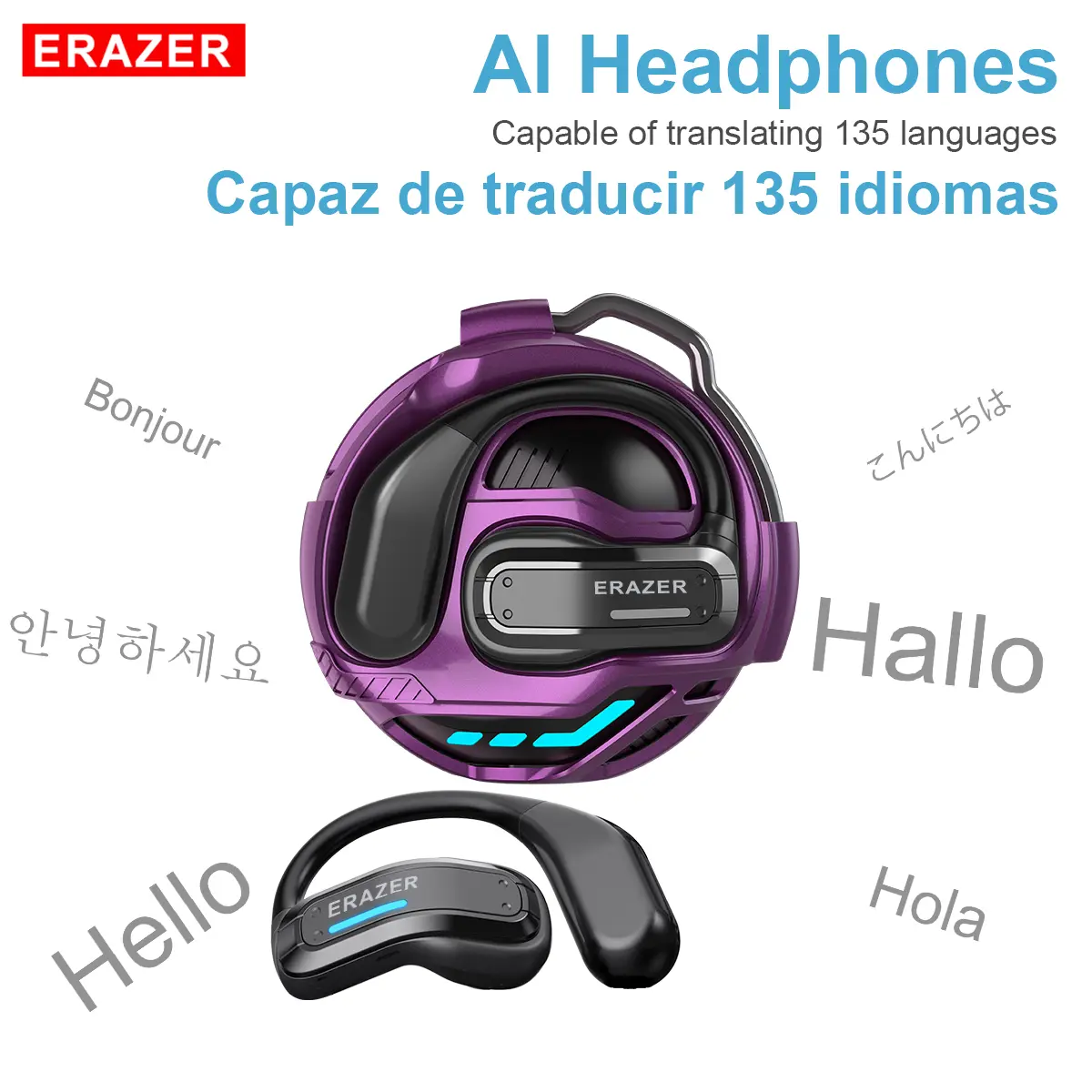ERAZER X8 OWS Translation Wireless Bluetooth Earphones Support 135 Languages Real Time Bluetooth Translation Playing Music Phone Calls Headphones & Meeting Summary Earbuds