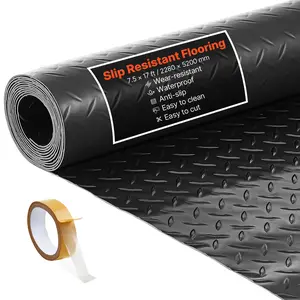 VEVOR Garage Floor Roll, 7.5 x 17 ft Garage Flooring Mat, 2.2 mm Thickened PVC Diamond Plate Floor Protector Mat with Double-sided Tape, Non-Slip, Easy to Clean for Warehouse, Gyms, Trailer, Black