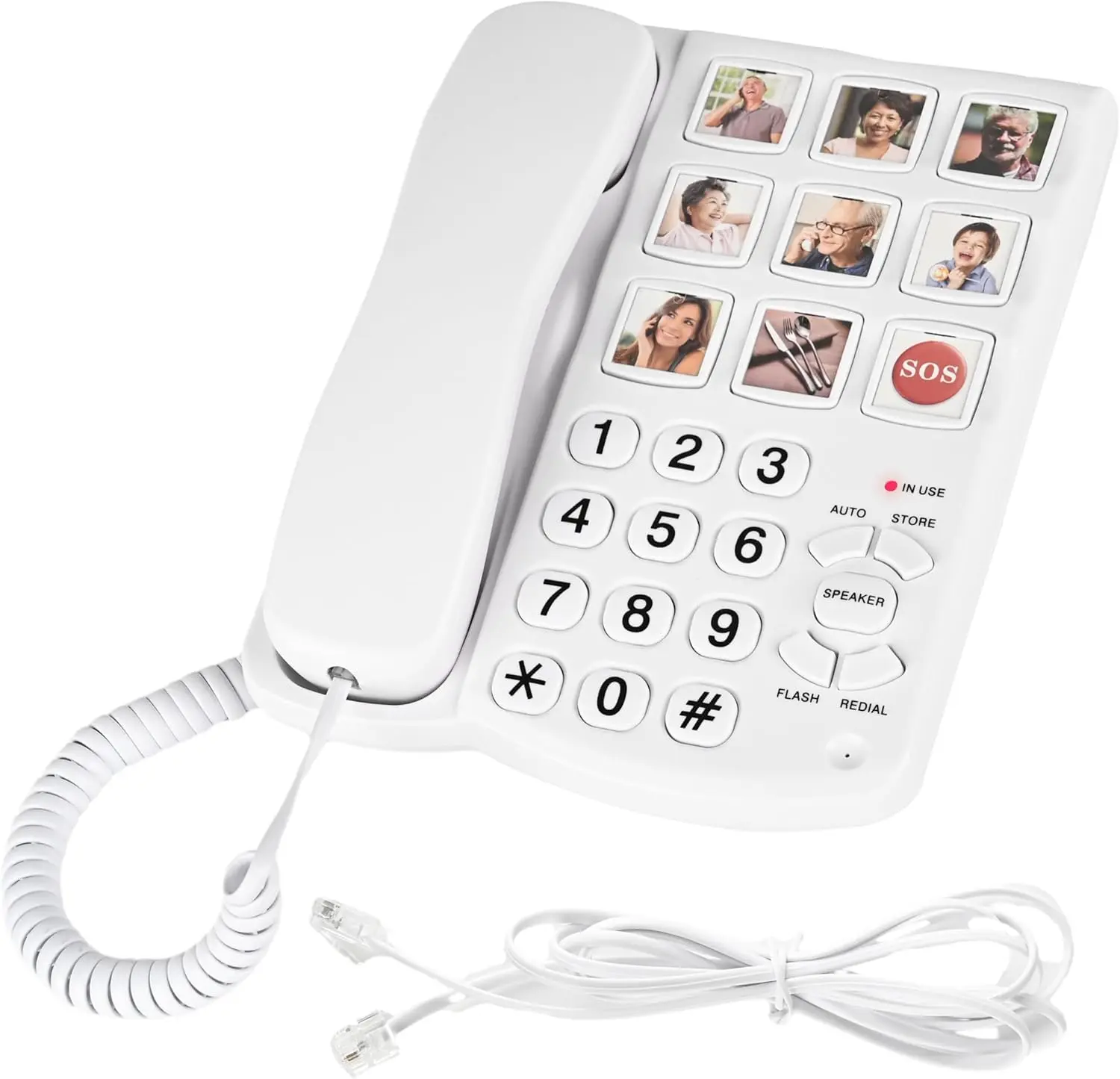 Corded Landline Phone for Seniors, Dementia/Alzheimers Phone for Seniors -Amplified Senior Phone -9 Picture Memory One-Touch Dial Telephone, Hands-Free Calling, Home House Phones for Senior/Kids Colorful Flame LED Humidifier canopy