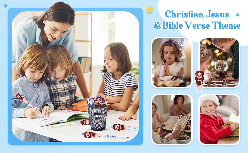 Valentine Day Gift  24 Pcs Christian Jesus Pens - Cute Jesus Ballpoint Pens with Inspirational Quotes for Kids, Classroom Prizes