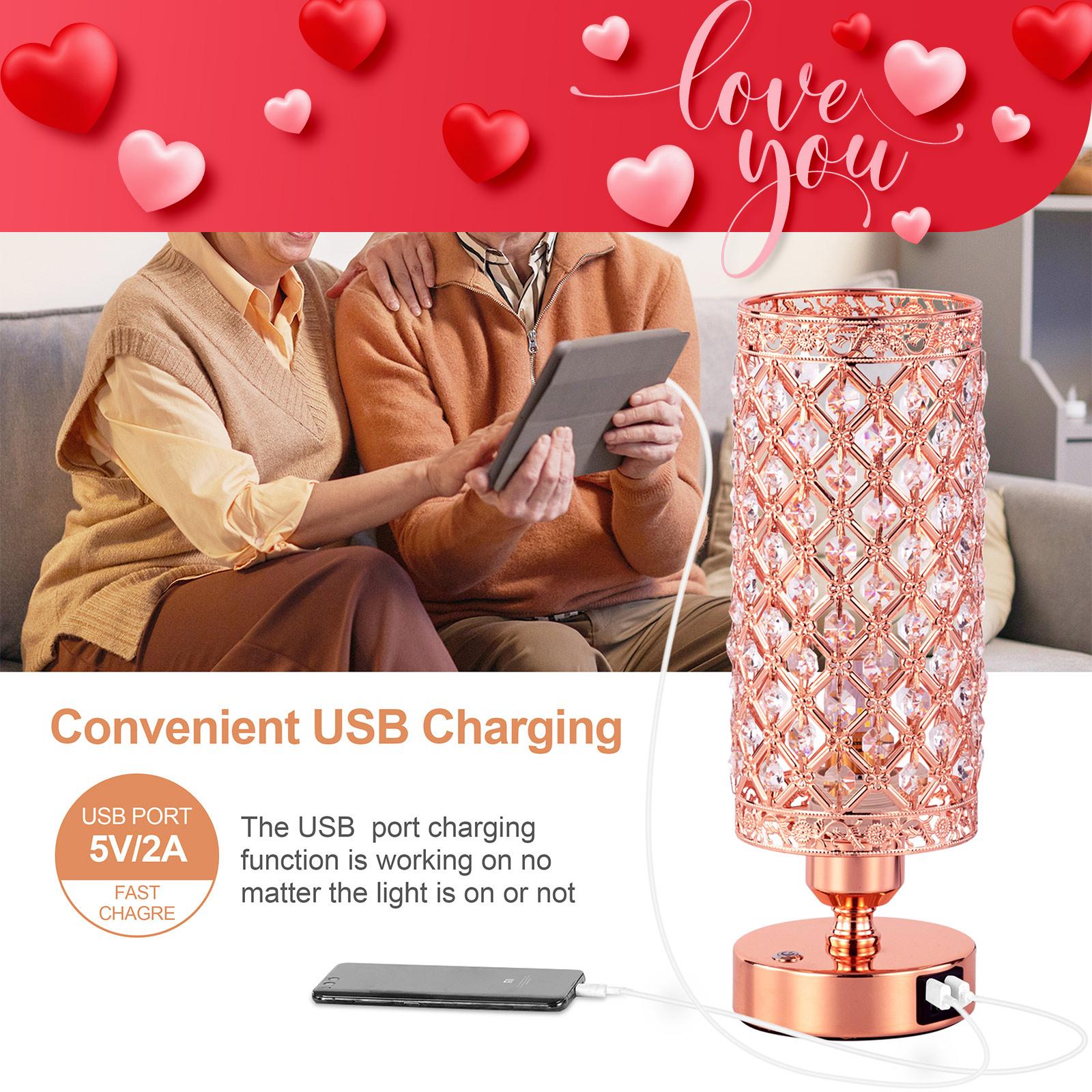 Yarra-Decor Crystal Bedside Black Table Lamp 3 Color Options Lamps for Bedroom Modern USB Nightstand Lamp with Black Chrome Crystal Shade Decorative Lamps for Living Room (LED Bulb Included) Lighting Christmas gifts Valentine's Day gifts