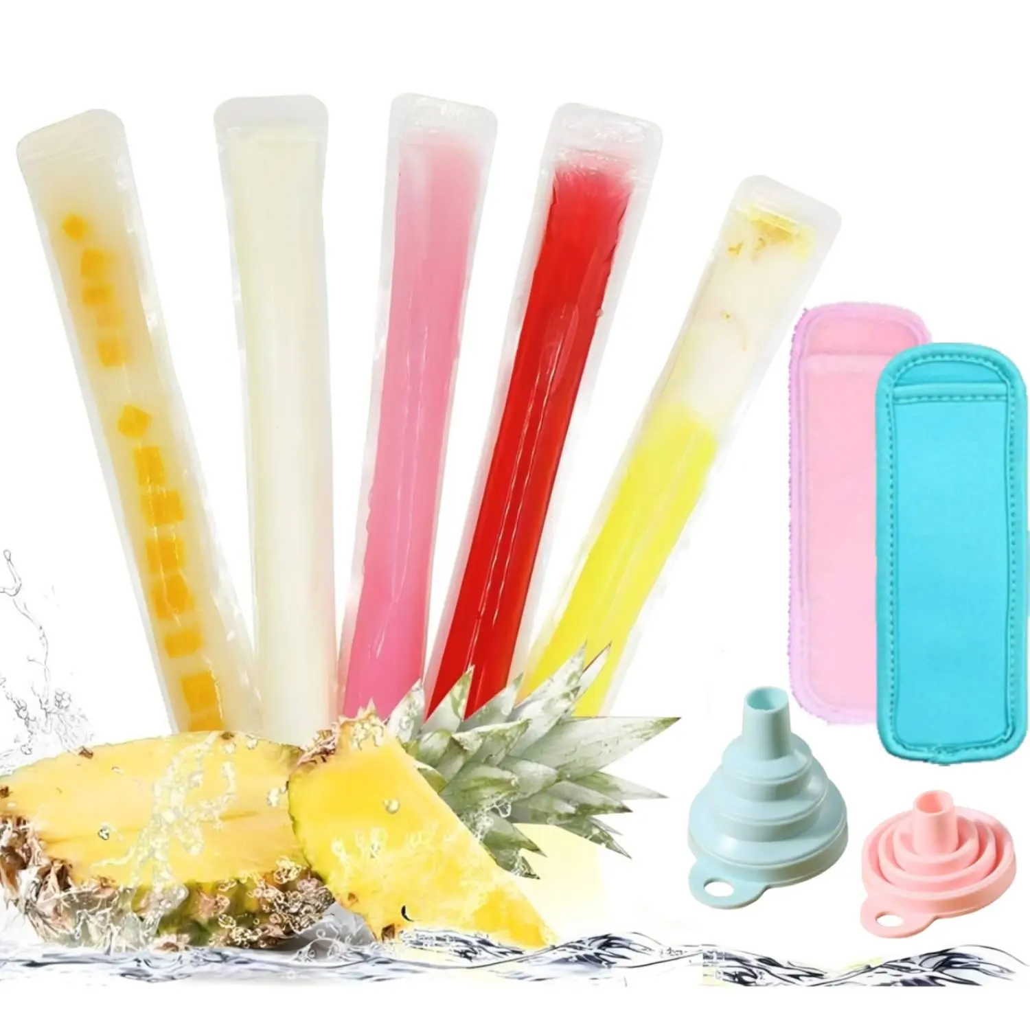 100 Pcs Disposable Ice Popsicle Mold Bags Freezer Tubes with Zip Seals for Healthy Snacks,Yogurt Sticks,Juice & Fruit Smoothies,Ice Candy Pops Comes with Funnel,Fathersdaygift,Hand Tools Kits