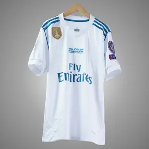 Retro 2017/18 White RMA Home Soccer Shirt, RMA White Color 2017/18 Vintage Home Edition Short Sleeve Soccer Shirt