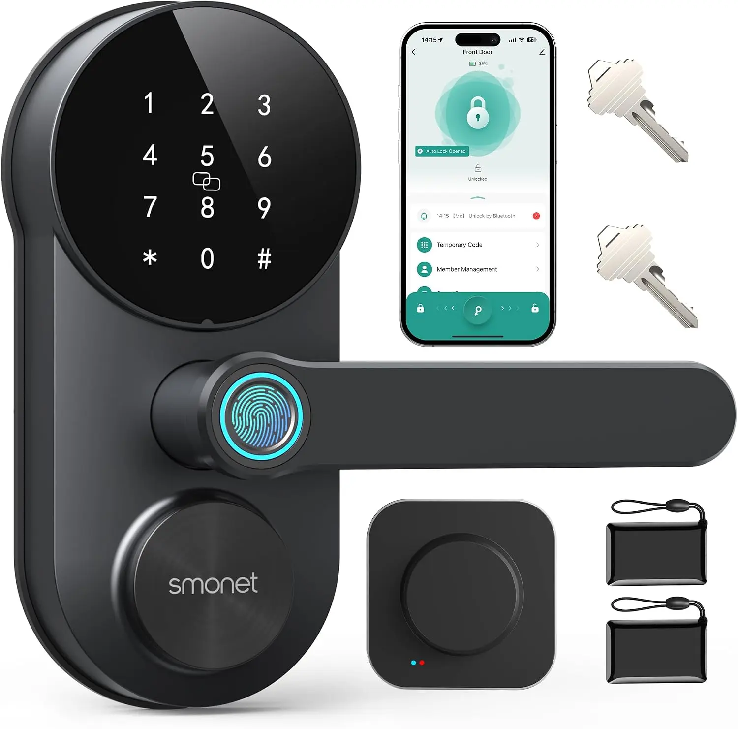 Smart WiFi Lock for Front Door Fingerprint Keypad Lock with Handle - Keyless Entry Door Lock Compatible with Alexa Easy Installation
