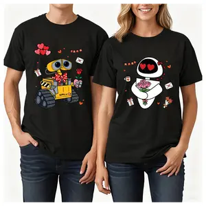 Graphic Tee Wall-E and Eve Valentine’s Day Couple T-Shirts, Cute Boyfriend Girlfriend Matching Tee, Valentines Couple Tee, 100% Cotton Christmas Tee, Gift for Husband Wife, Trendy Romantic Couple Shirt, 1 Piece