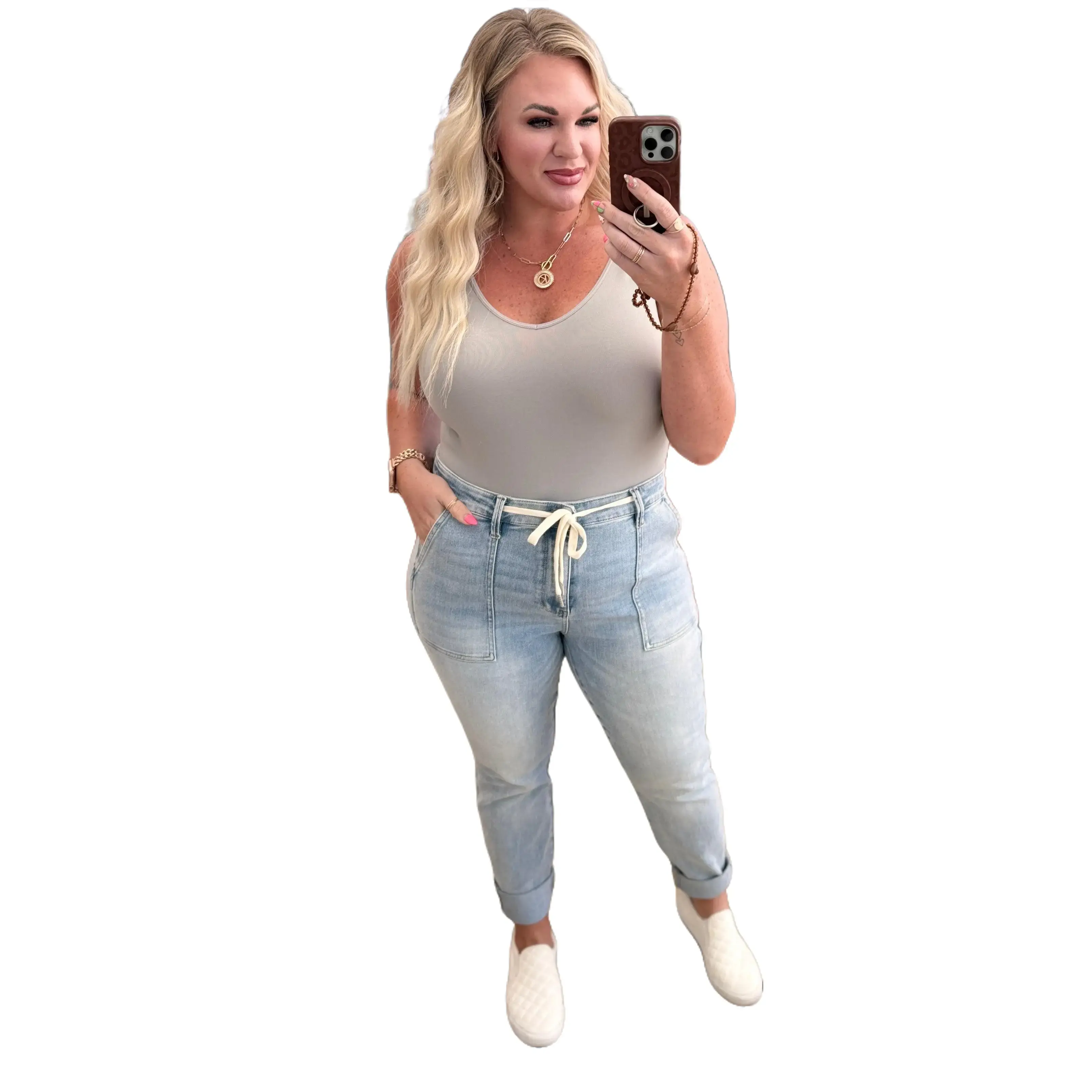 Judy Blue High Waist Vintage Light Wash Denim Jogger 88691, Size 11 thru 24W, Stretchy Cotton Casual Comfort Womenswear Women's Jeans Bottoms, Drawstring