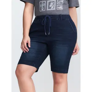 【Summer Turn-Up】BlOOMCHIC plus size Women's Elastic Waistline Drawstring Skinny-Fit Denim Shorts, [M-6X] 2026 Spring Break Gift for Mother's Day [M-6X] 2026 Summer Pick for Mother's Day