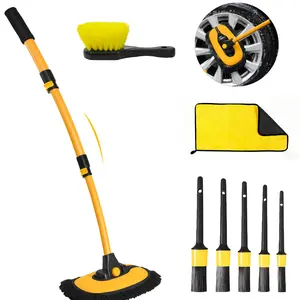 Professional 8-Piece Car Cleaning Kit - Adjustable Long Handle Wash Brush, Wheel & Interior Detailing Brushes, Complete Care for SUV/Truck/Sedan