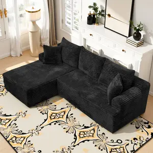 QIMENG 95" L-Shaped Modular Corduroy Cloud Sofa - No-Assembly Configurable Sectional Couch with Chaise, Living Room & Man Cave Apartment Furniture, Comfy Modern Sofa