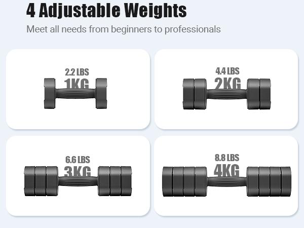 Merach Adjustable Dumbbell Set, 4 in 1 Free Weights Dumbbells Each 2.2-8.8LBS Hand Weights for Women Soft Rubber Handle for Home Gym Exercise Training Summervibes