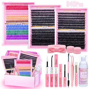 RITALASH 840Pcs Lash Clusters Kit Bulk Packs False Eyelash Extensions D Curl Wispy Individual Fake Eyelashes, Volume Studio Effect, Colorfued Individual Lashes, Wholesale Large Pack with Glue&Seal|Tweezers|Removers|Cleanser