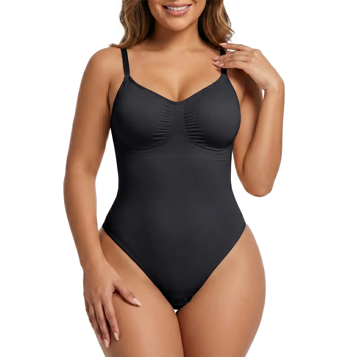 SHAPERX Seamless Bodysuit Tummy Control Shapewear Thong Style Women's Shaping Snatched Body Suit Womenswear Tops Comfort Moderate Support Comfortable Fit