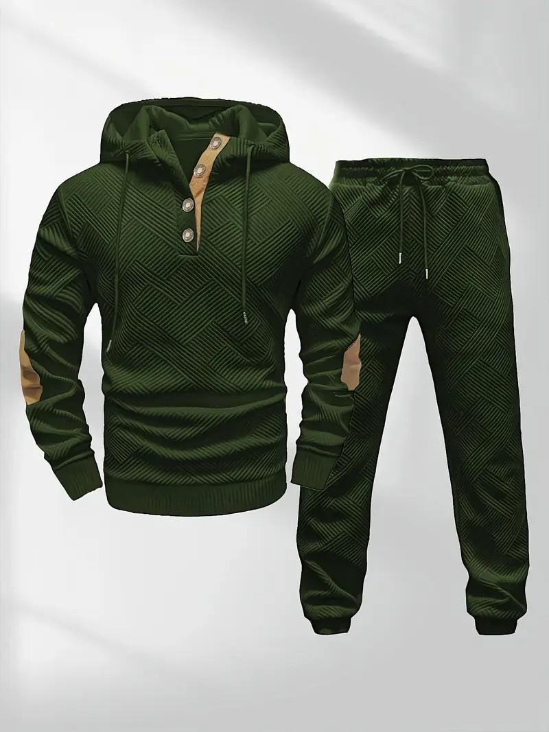 Sports Set | Street Style Trendy Sports and Leisure Clothing, Men's Adult Fashion Sports Clothing, Solid Color Leisure Clothing, Loose fit, Hooded Neck, Micro Elastic Fabric, Texture Pattern