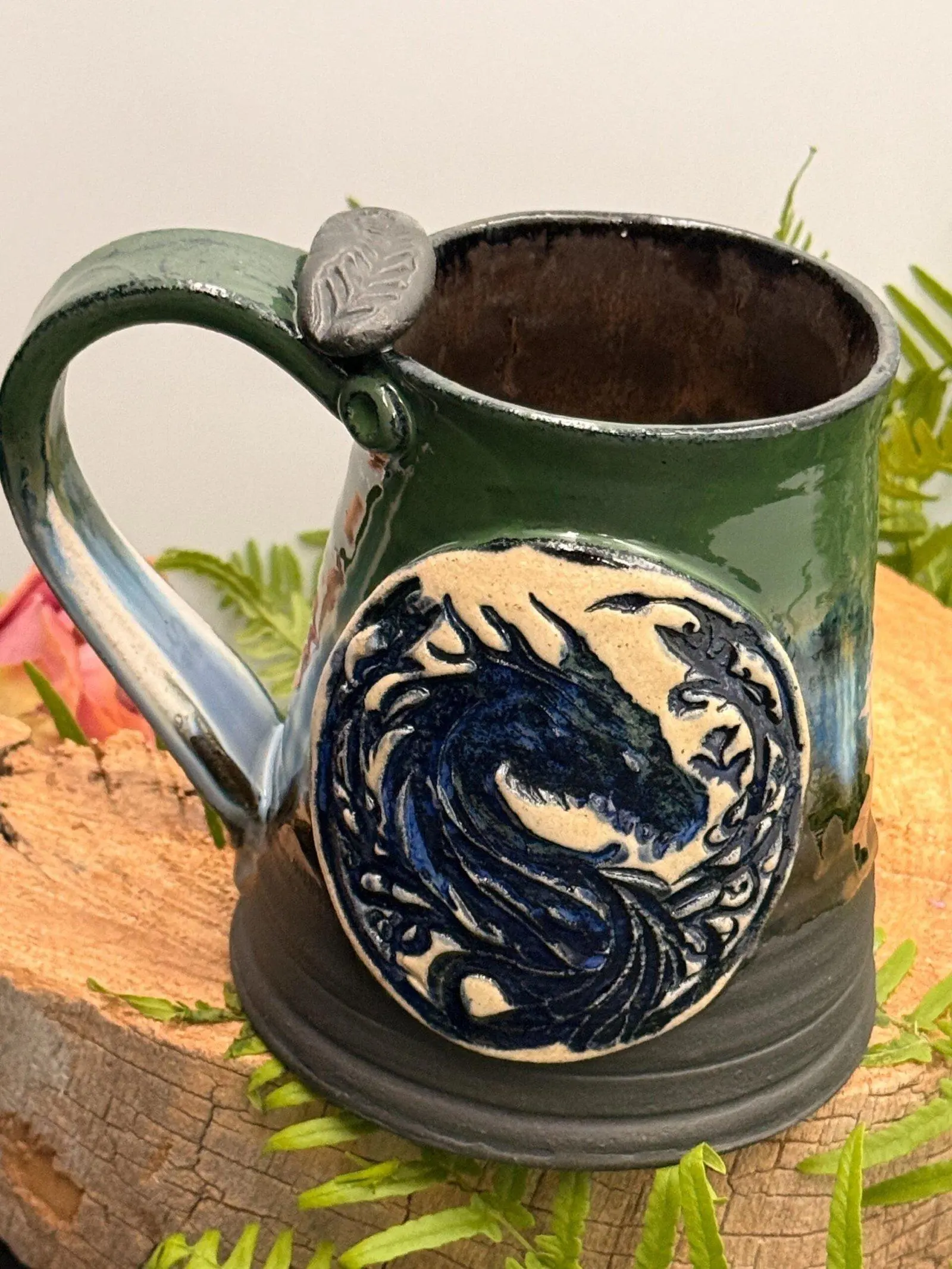 Handmade 16 oz Ceramic Dragon Drinkware - Collectible Pottery Beer Stein or Reusable, Washable Coffee Mug
