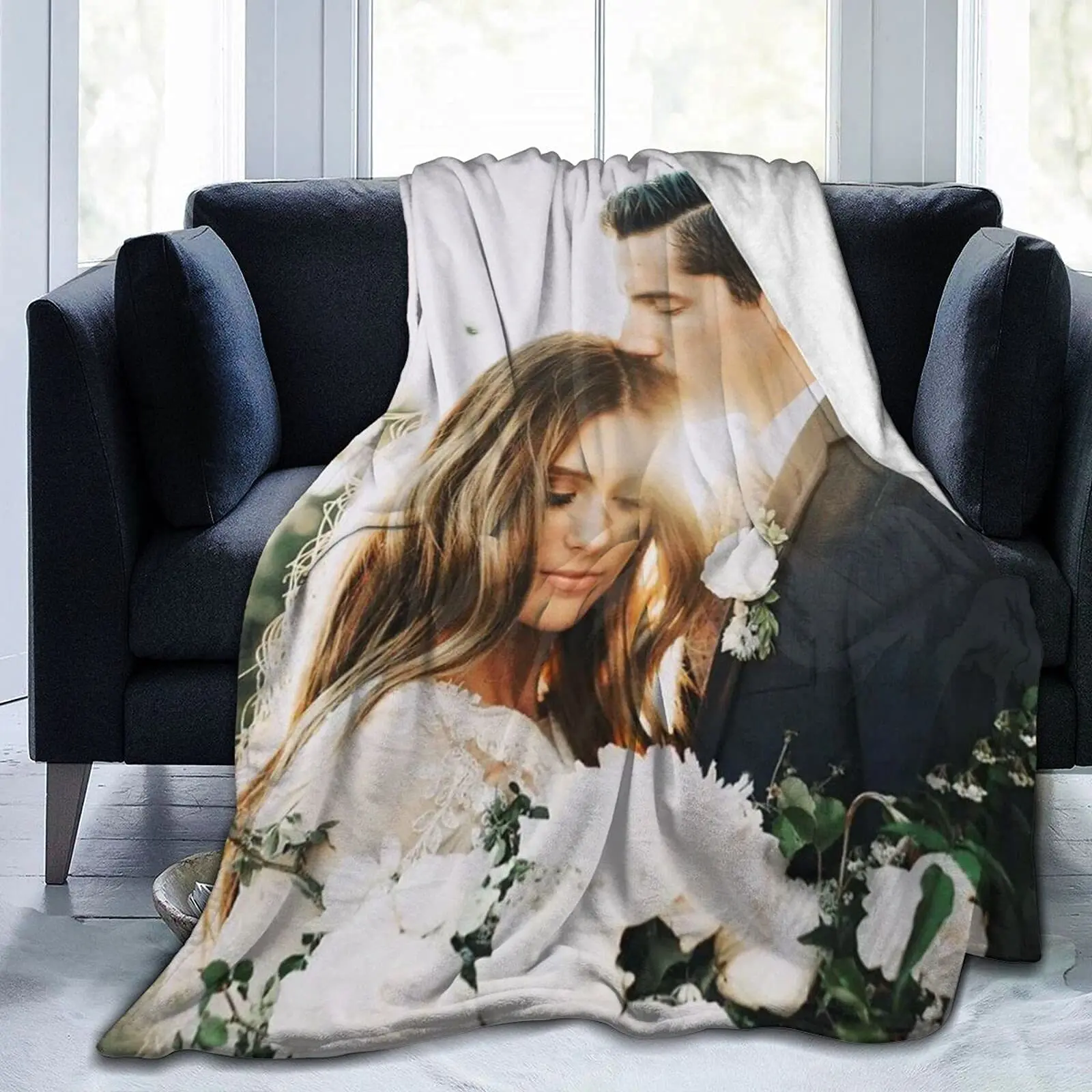 Custom Blanket with Photos Text Customized Blanket Personalized Flannel Throw Blankets for Adult Kid Birthday Christmas Halloween Fathers Mothers Valentines Day Gift - 40"x 50"