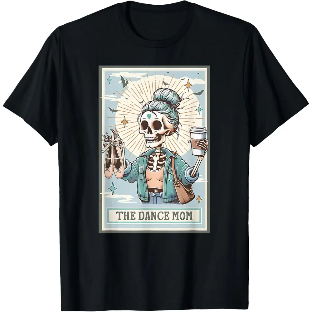 Women's Soft Fabric Short-Sleeve Round Neck Graphic Casual T-Shirt - Funny Gen Z Meme, Dance Skeleton Tarot Card Print Streetwear Top for Adults, Machine Washable