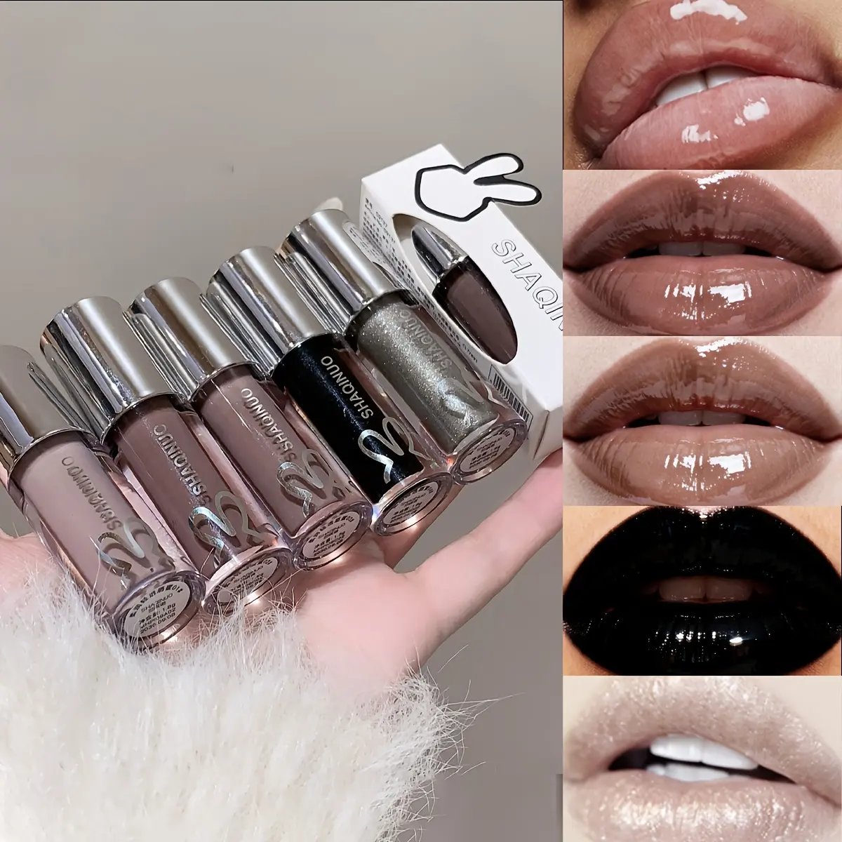 Gothic Dark Lipstick Set Silky Lip Glaze Long Lasting Makeup Nourishing Moisturizing Lip Glossy Non Stick Cup Smooth High Quality Non Drying Cosmetic