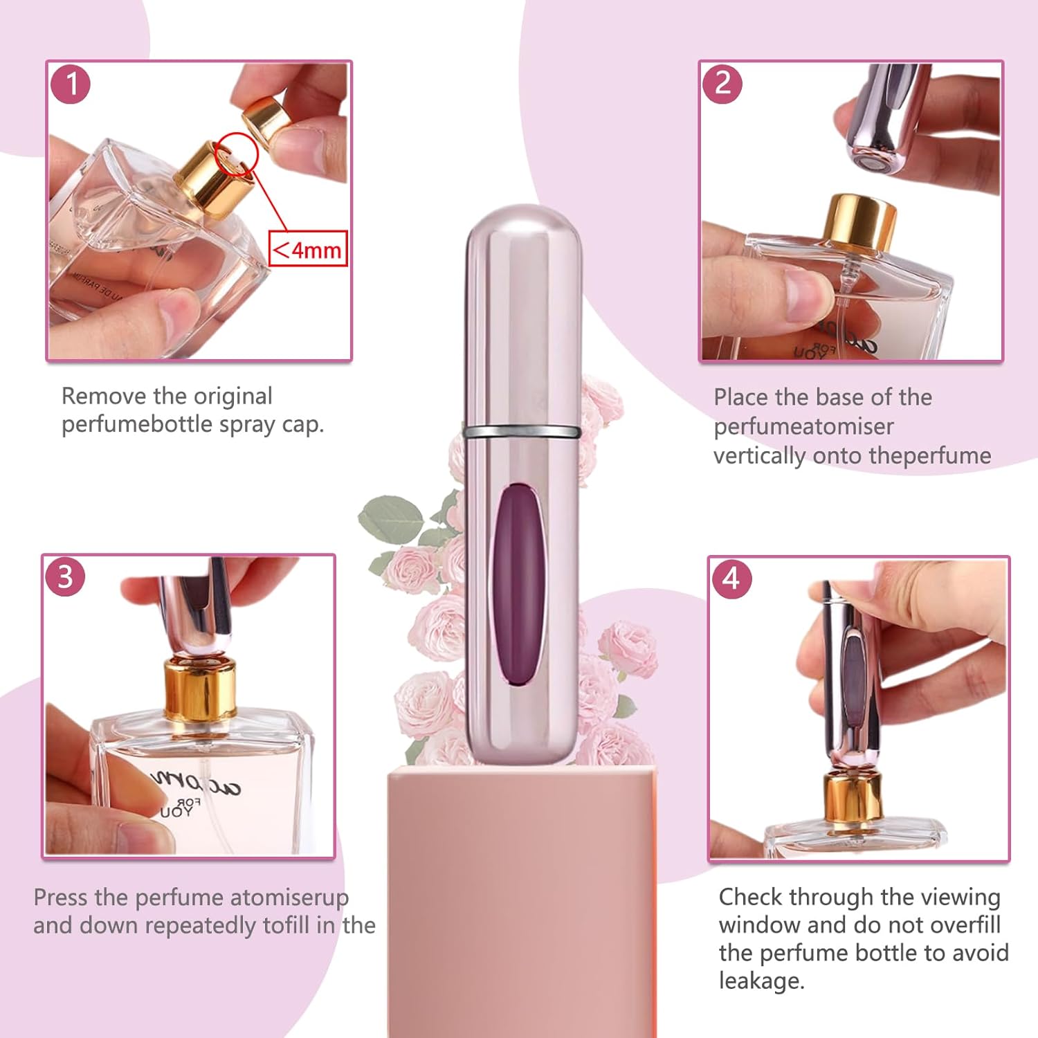 SummerVibes 4PCS 5ML Refillable Perfume Atomizer Travel, Portable Mini Pocket Perfume Atomizer for Travel Accessories Tin Canister Organizer Bottle