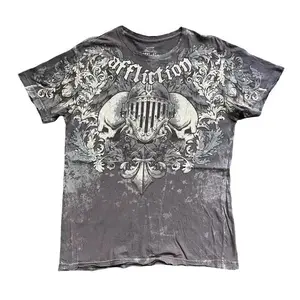 Alooutfit 2000s Affliction Style Street Hip Hop Clothing Couple T Shirt Gothic Skull Cross Print Fashion Knight Graphic Men T Shirt Streetwear Tshirt Short Sleeve Crew Neck Casual Menswear Top Gamis
