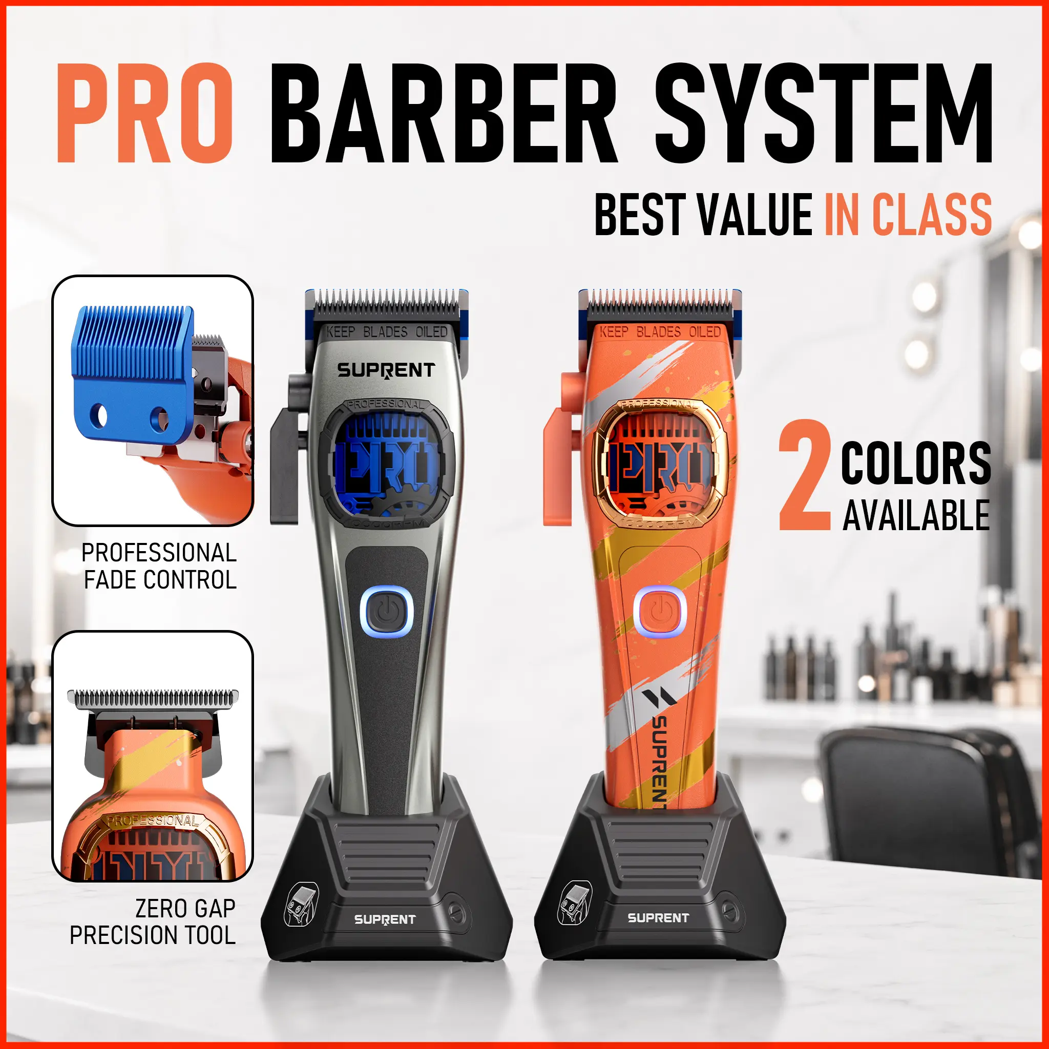 Suprent Cordless Barber Clipper - 8500 RPM Thermally Stable Ceramic Blade Motor, Lightweight Durable Haircut Trimmer Kit with Charging Base, Premium Barber Equipment for Home Haircut, Men's Gift,back to school,back to school haul