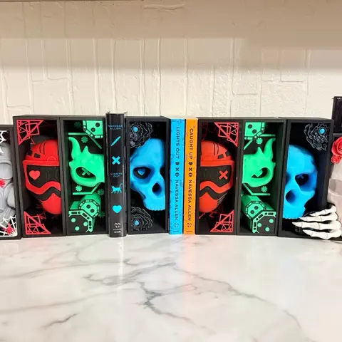 Book Nook - Decorative Booknook for Favorite Series Books - Cute & Amazing Design - Red & Blue Mask 9 inches tall - Skull & Rose 8 inches tall - Perfect for Book Lovers- lights out merch