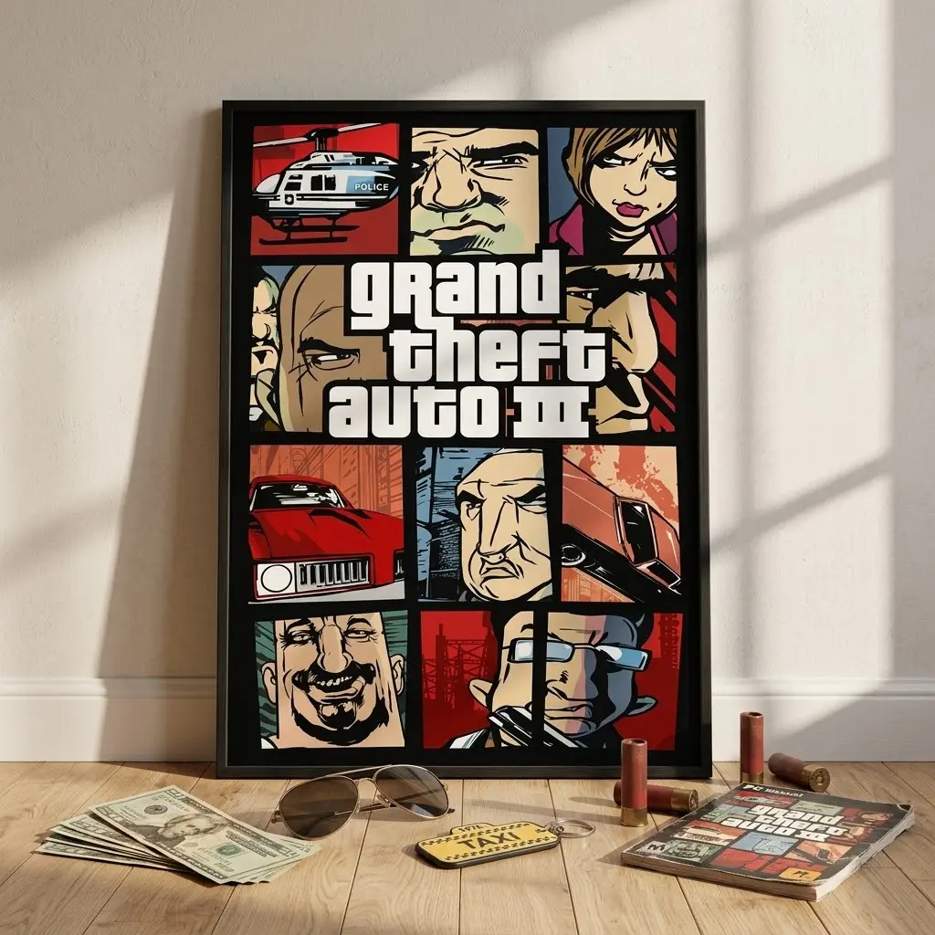 Grand Theft Auto III Poster, GTA 3 Classic Gaming Wall Art Print, Retro Video Game Decor, Gamer Room Gift, No Frame
