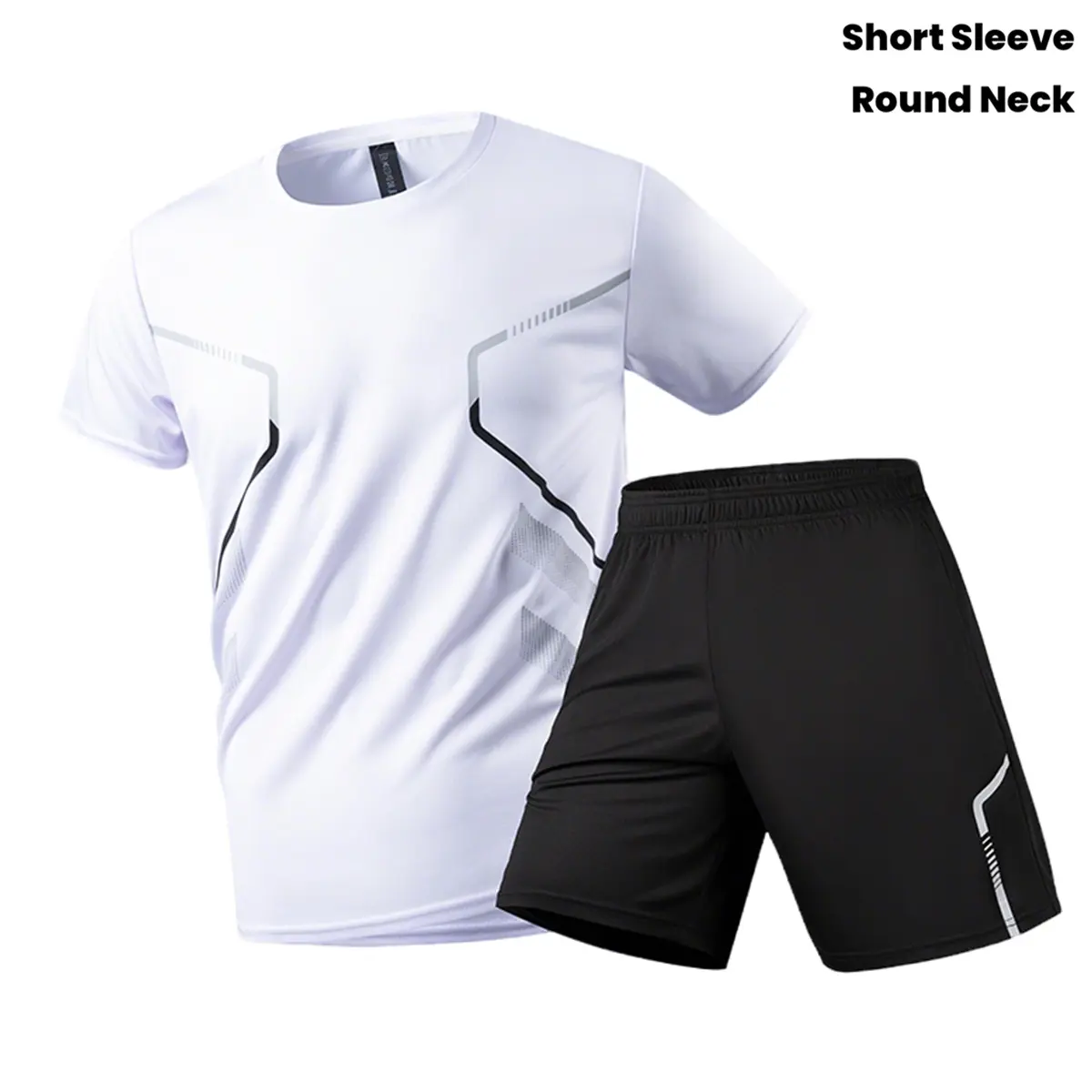 Men's 2-PC Quick-Dry Athletic Plain Sporty Style Workout Running Clothes Set - Short-Sleeved T-Shirt, Loose-Fit Lightweight Polyester, Breathable Moisture-Wicking, Round Neck, Suitable for Gym, Basketball Training