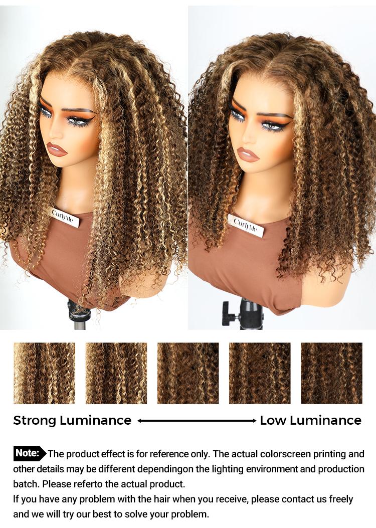 CurlyMe 4/27 Highlight Color Kinky Curly Ombre Hair Pre-cut 7x5 Lace Wear Go Glueless Human Hair Wigs Pre-plucked Outdoorfun