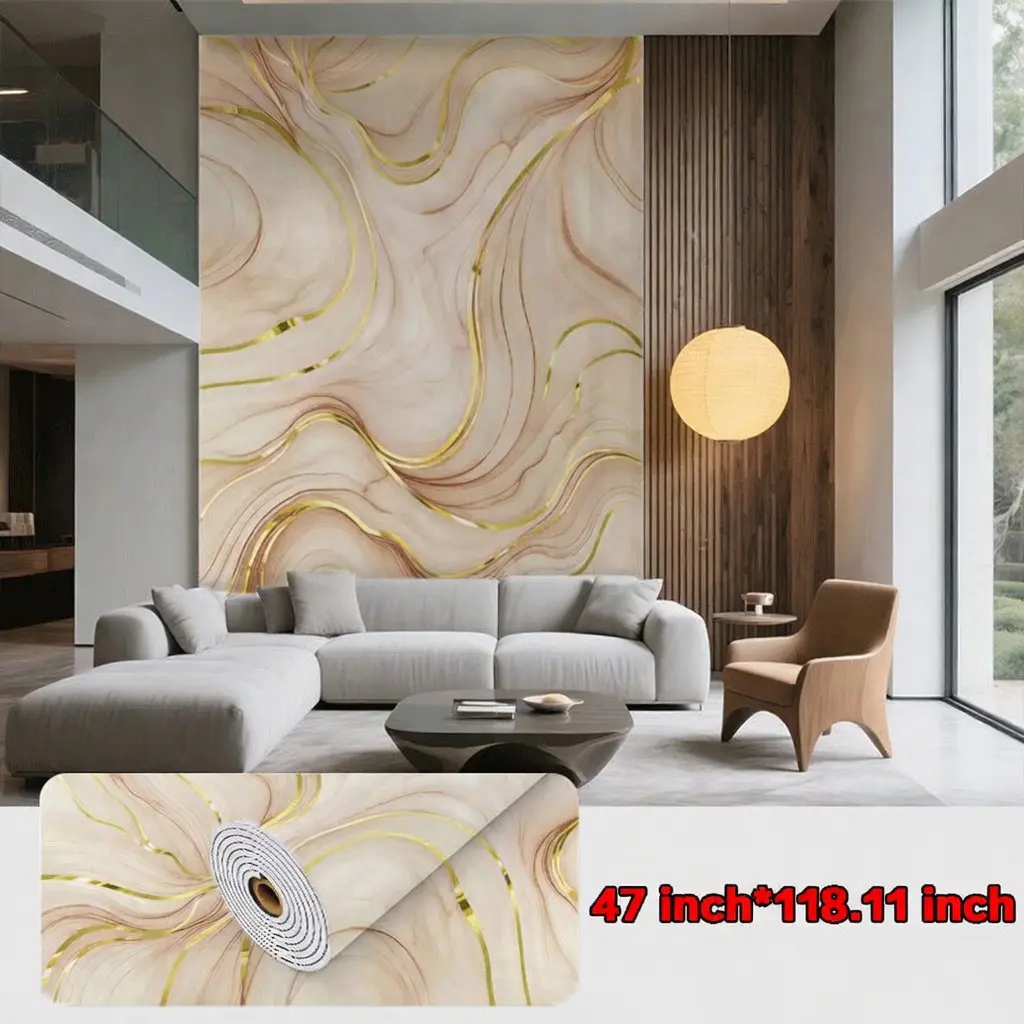 1 Roll of 47IN*118.11IN/15.75IN*118.11IN/23.62IN*118.11IN Tearable Waterproof Thickened Self-Adhesive Wallpaper Texture Panel Luxurious Marble Appearance, Easy DIY Installation, Suitable for Kitchen, Bathroom, Living Room Walls and Floors.