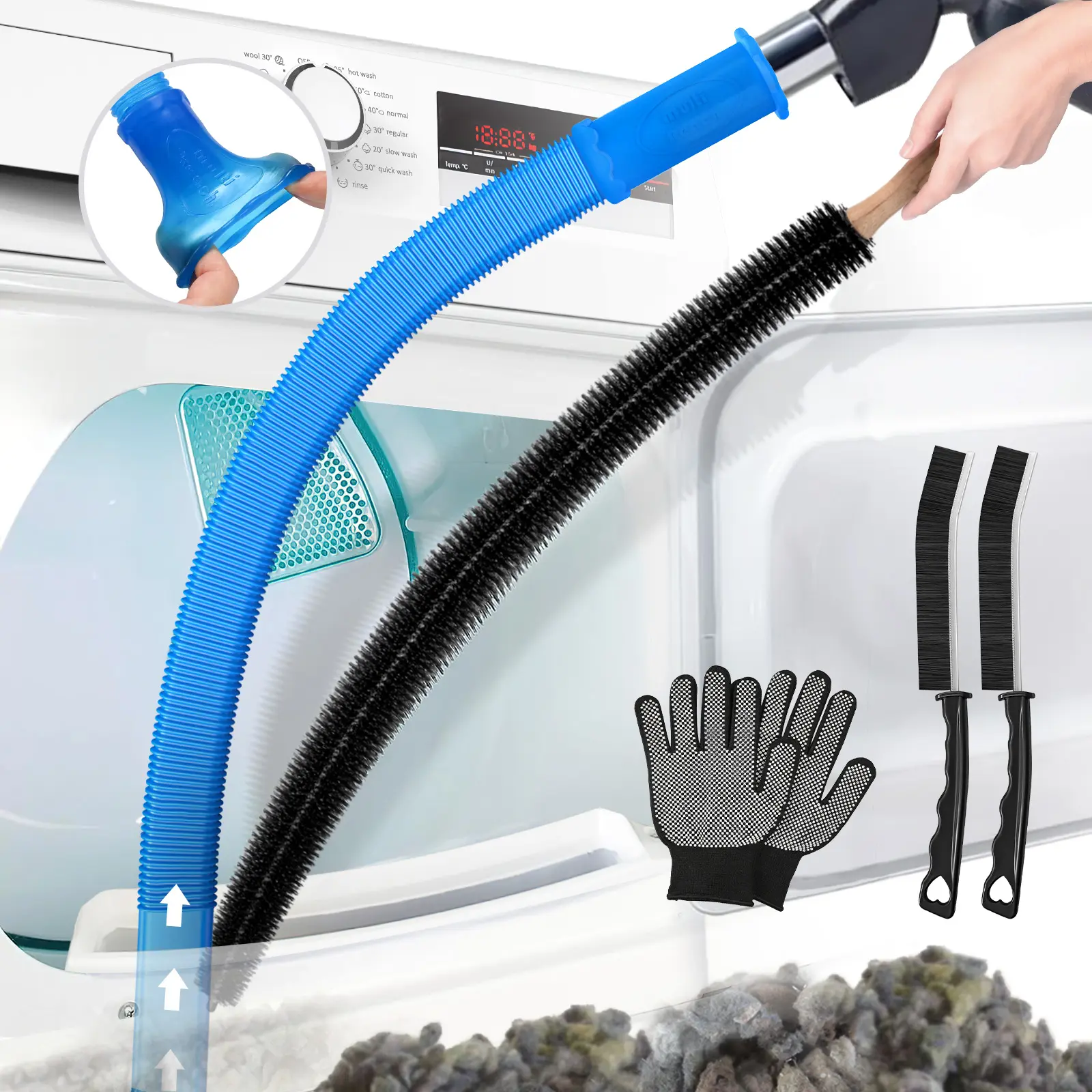 Sealegend 5 Pieces Dryer Vent Cleaner kit Dryer Vacuum Hose Attachment with Stretch Universal Connector, Vacuum Hose Lint Remover with Crevice Brushes and Gloves , Blue summer sale deals for you day