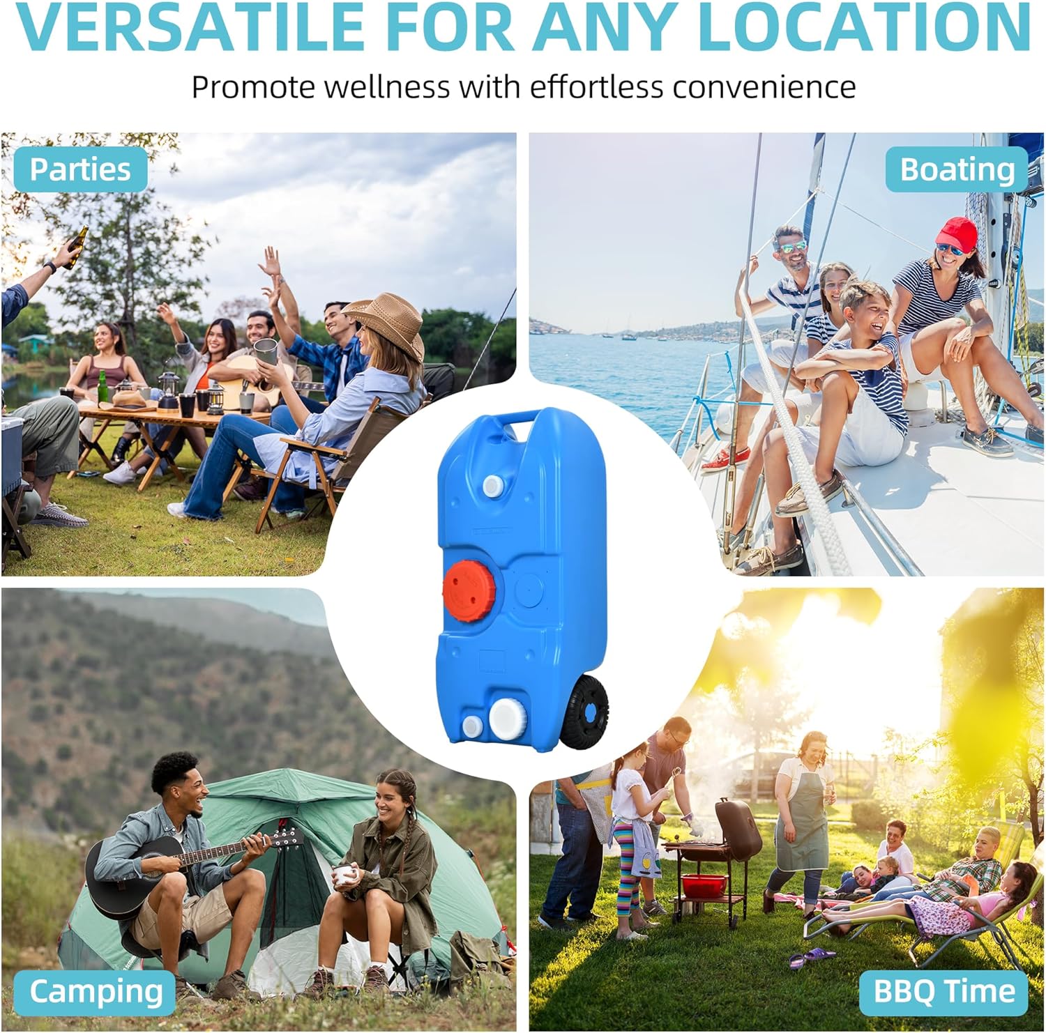 YITAMOTOR 40L Portable Water Tank with Solid Handle, Odorless Tote for Camper with Large Wheels, Portable Water Holding Tank with Filling and Draining Ports for Efficient Water Management, Blue YITAMOTOR 40L Portable Water Tank with Solid Handle, Odorless Tote for Camper with Large Wheels, Portable Water Holding Tank with Filling and Draining Ports for Efficient Water Management, Blue