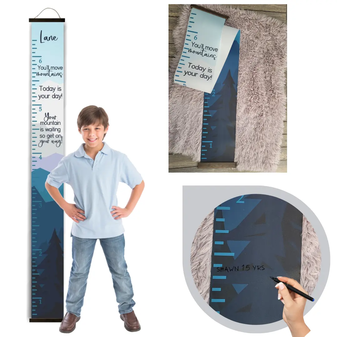 Mountains Canvas Growth Chart Height Ruler for Kids Nursery 6ft