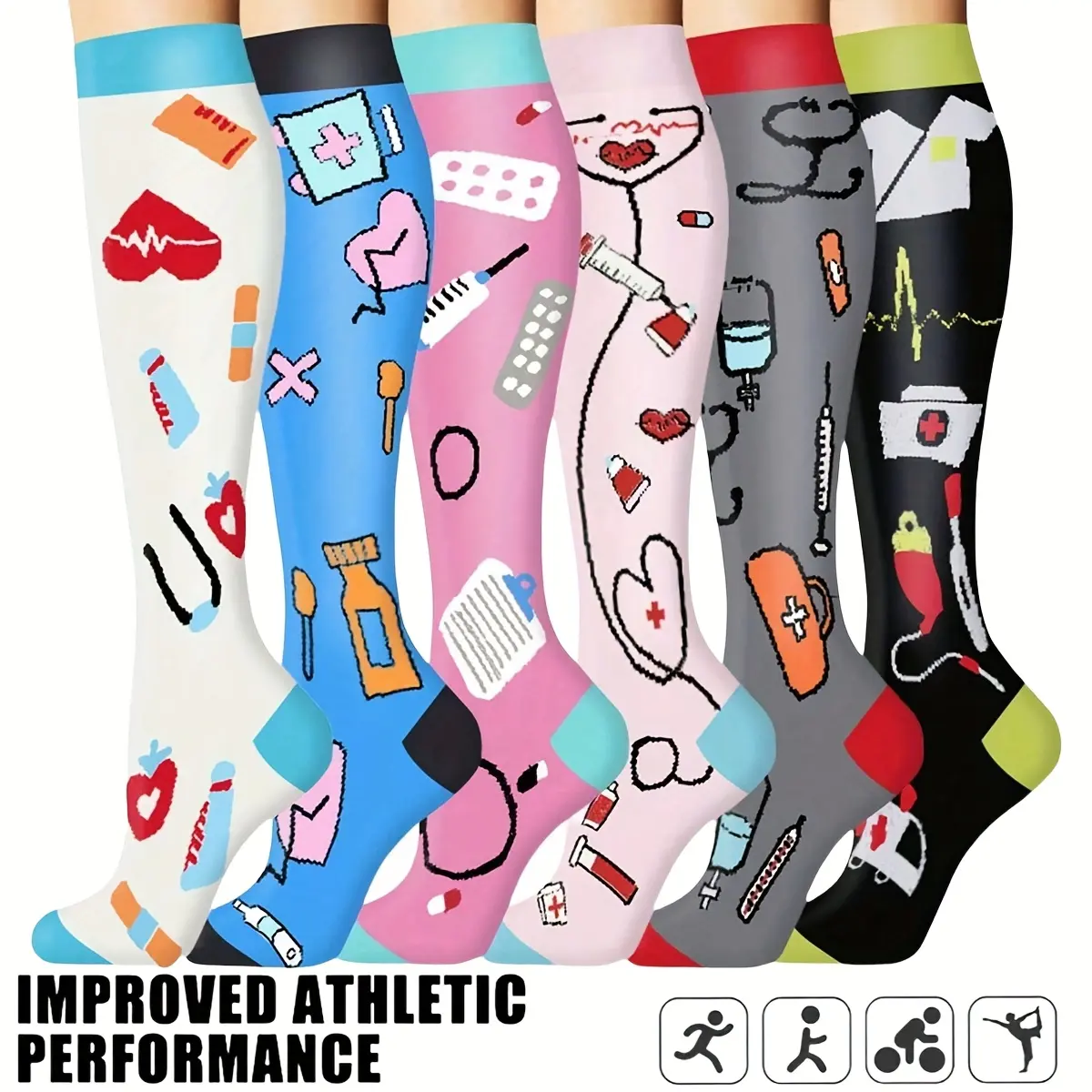 Name 6 Pairs Compression Sports Socks Unisex Lightweight Casual Mid-Calf Socks for Running Cycling Soccer Hiking Outdoor Activities Travel Improved Athletic Performance thigh high socks socks for women compression socks women Menswear