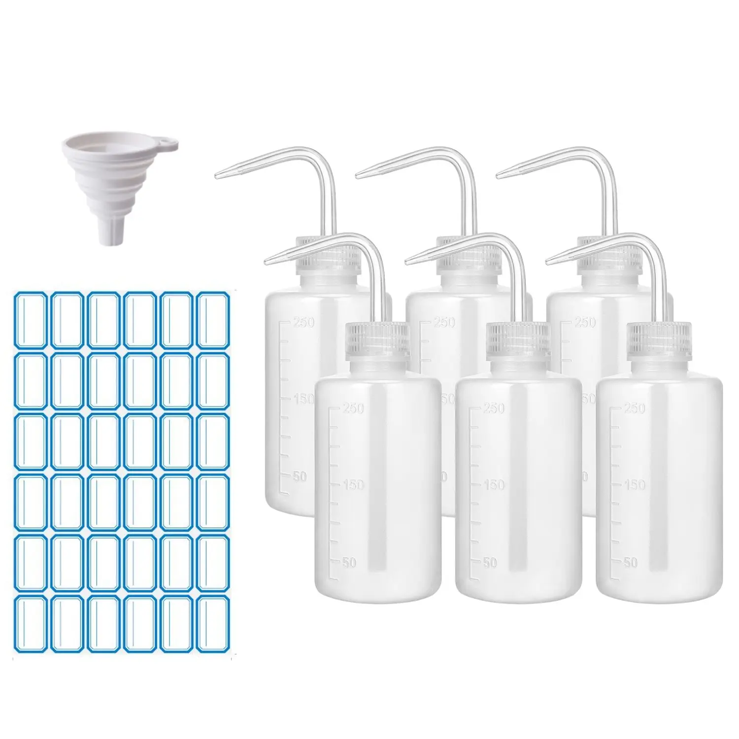 6Pcs Lightweight 8oz/250ml LDPE Plastic Squeeze Bottles - Narrow Mouth, Round Design, Scale Labels, Pack-Included Home Improvement Tools for Indoor Plant Watering, Lab Rinsing, Hold Acetone