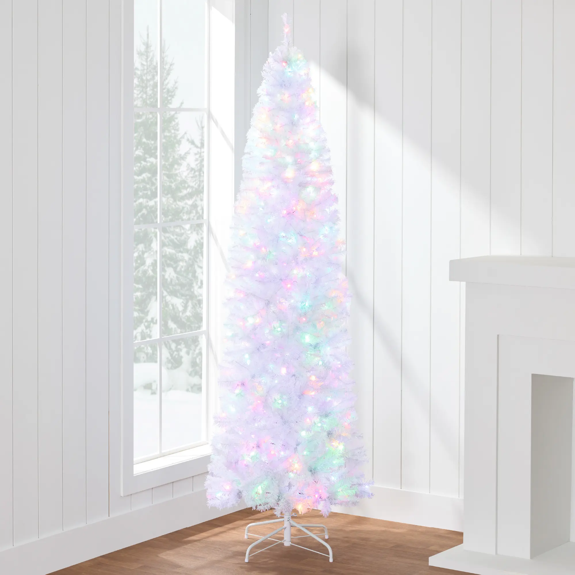 Best Choice Products Pre-Lit White Pencil Christmas Tree w/ Foldable Base, 2-in-1 Multicolor Lights Best Choice Products Pre-Lit White Pencil Christmas Tree w/ Foldable Base, 2-in-1 Multicolor Lights