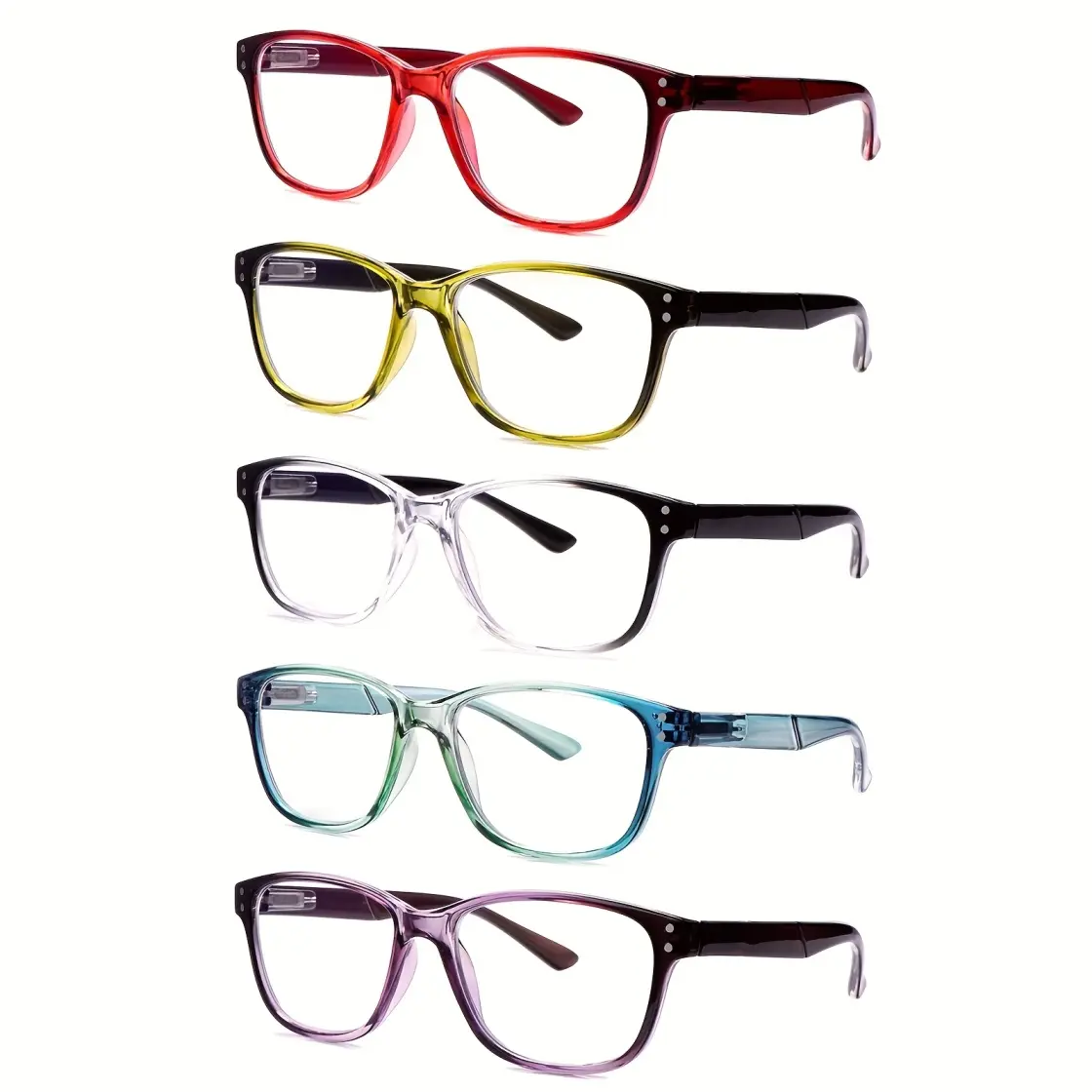 5-pack Anti-blue Light Reading Glasses For Unisex.Minimalist Colorful Lightweight Frame, With Spring Hinges,Fashionable Reading Glasses. Advanced anti-blue light lenses effectively block harmful blue light. Reading,Office Work And Outdoor Activities
